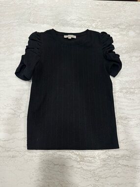 LOFT Black Short Sleeve Puff Shoulder Knit Top